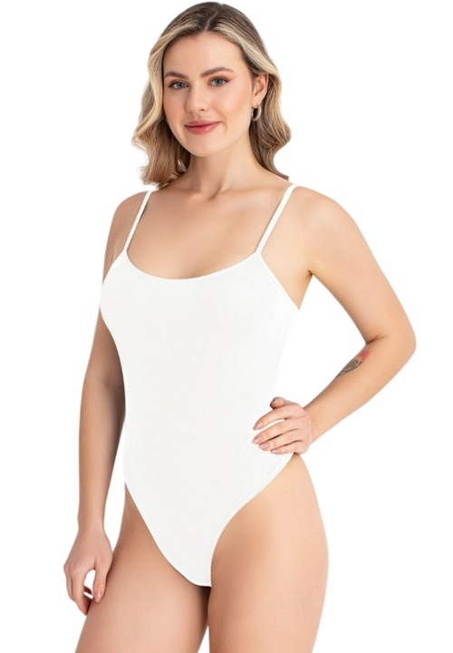 Body Dama Tanga, Bumbac, Bretea Subtire, Alb