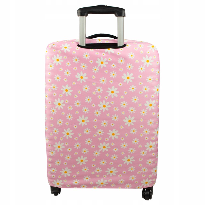 Husa de protectie pentru valiza, elastica, ajustabila, cu motive florale, roz, marimea L