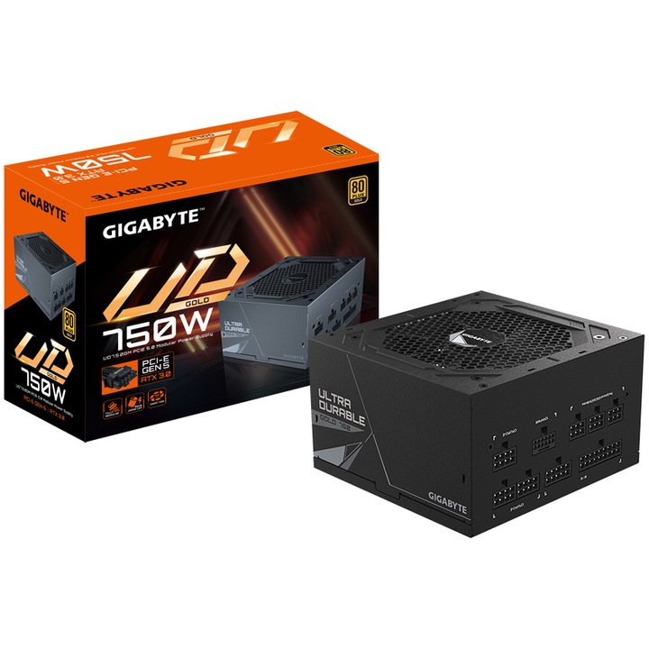 Sursa GIGABYTE UD750GM PG5 750W, 80 Plus Gold, ATX 3.0, Full Modulara, Negru
