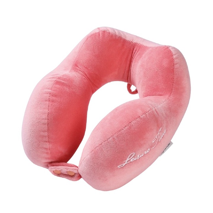 Пътна възглавница за врат, памук, 4 възглавници, регулируема, розова