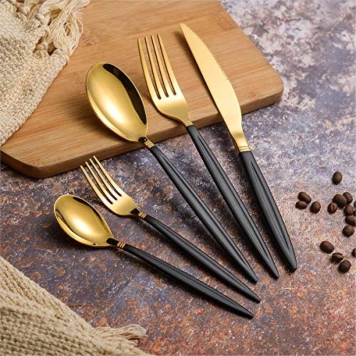 Set Tacamuri din Inox 30 Piese Grunberg Auriu/Negru