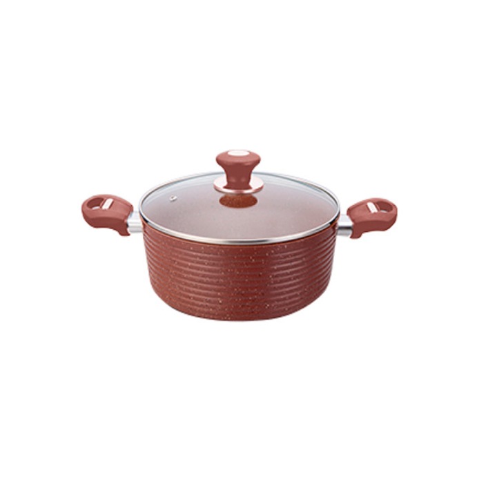 Oala ceramica marmorata ECO LINE 28cm 7.5 L cu capac sticla termorezistenta MN018484