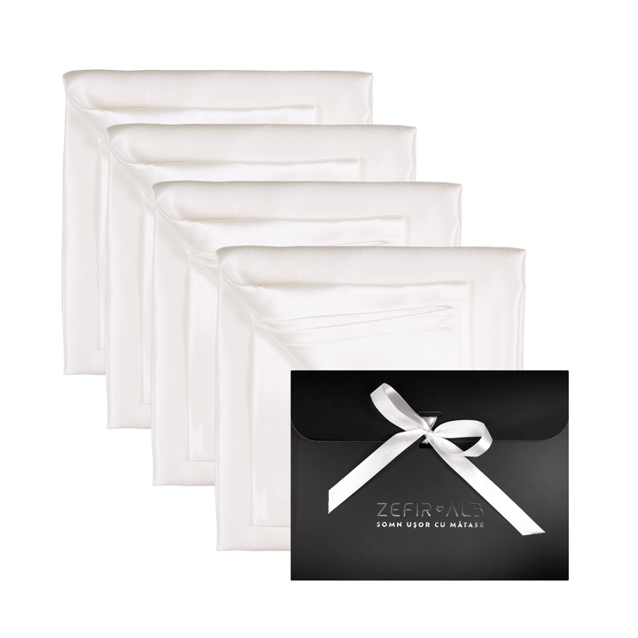 Set 4 fete de perna Zefir Alb, matase, culoare "Bring Me Milkshake", 50x70 cm