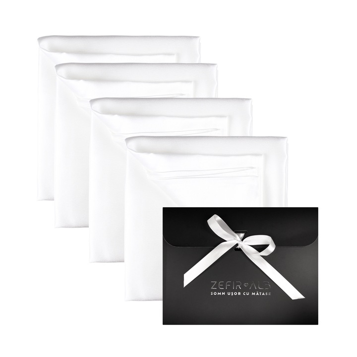 Set 4 fete de perna Zefir Alb, matase, culoare White My Name In Silk, 50x70 cm