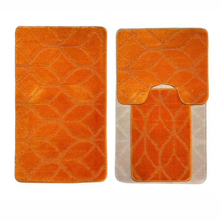 Set covoras de baie 3 piese, polipropilena, 100x60, 60x50, 40x60, Portocaliu