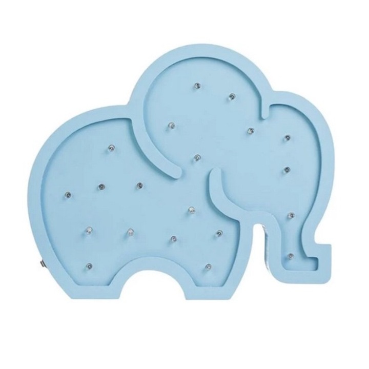 Lampa de veghe din Lemn Elefant Bleu cu Becuri LED pentru Copii 27x3x22.5cm