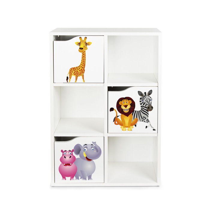 Raft din lemn cu 3 usi - KUBICO SLIM, Leomark, 59,5 x 29 x 89, 5 cm, Animale