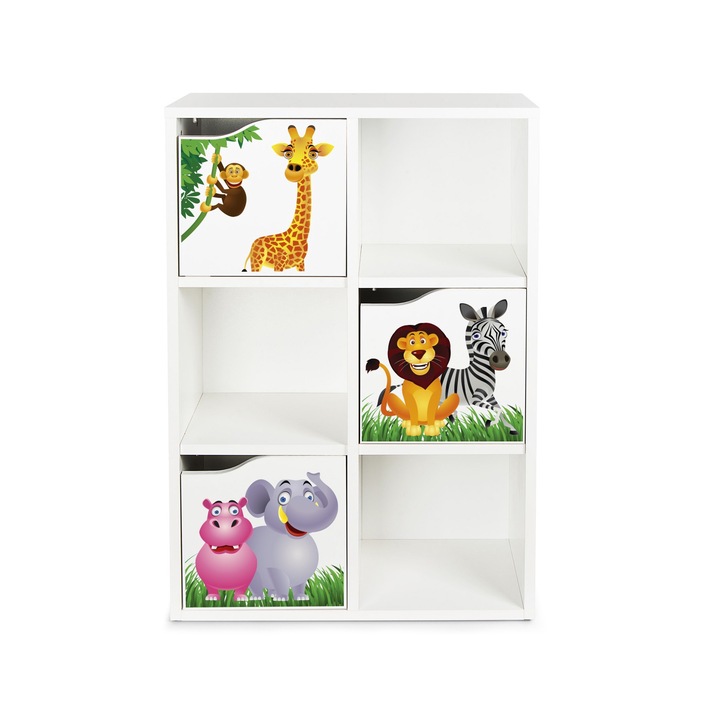 Raft din lemn cu 3 usi - KUBICO SLIM, Leomark, 59,5 x 29 x 89, 5 cm, Animale 2