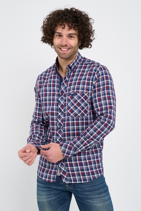 Timeout, Camasa in carouri cu maneci lungi, Rosu inchis/Bleumarin