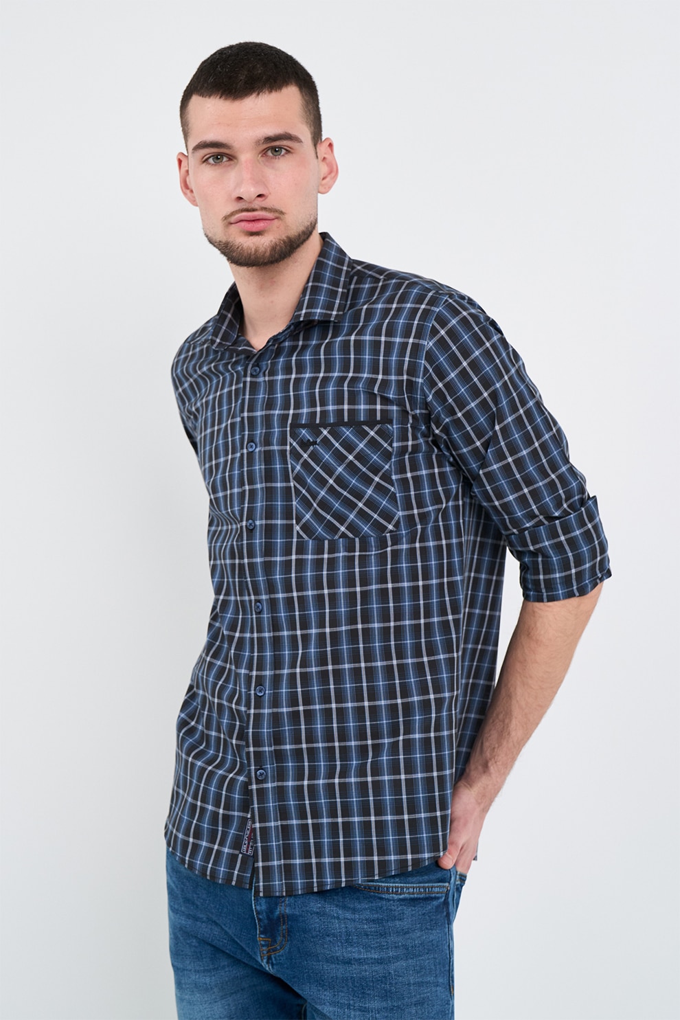 Lee Cooper, Camasa in carouri, din bumbac, Negru, Albastru, S