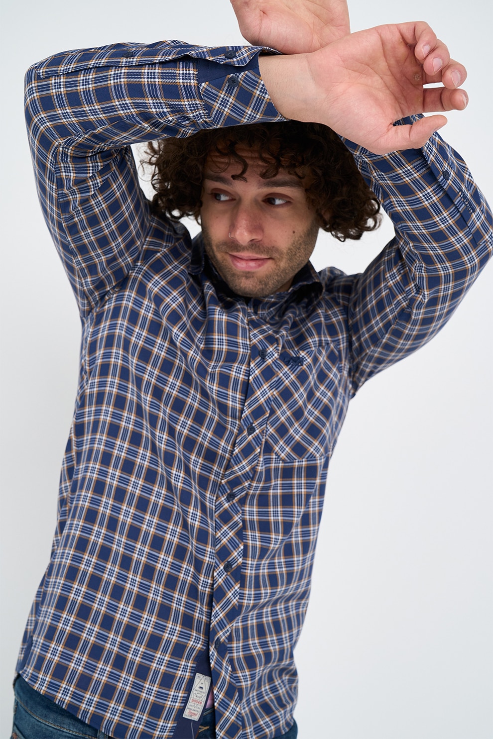 Timeout, Camasa in carouri cu maneci lungi, Bleumarin, XL