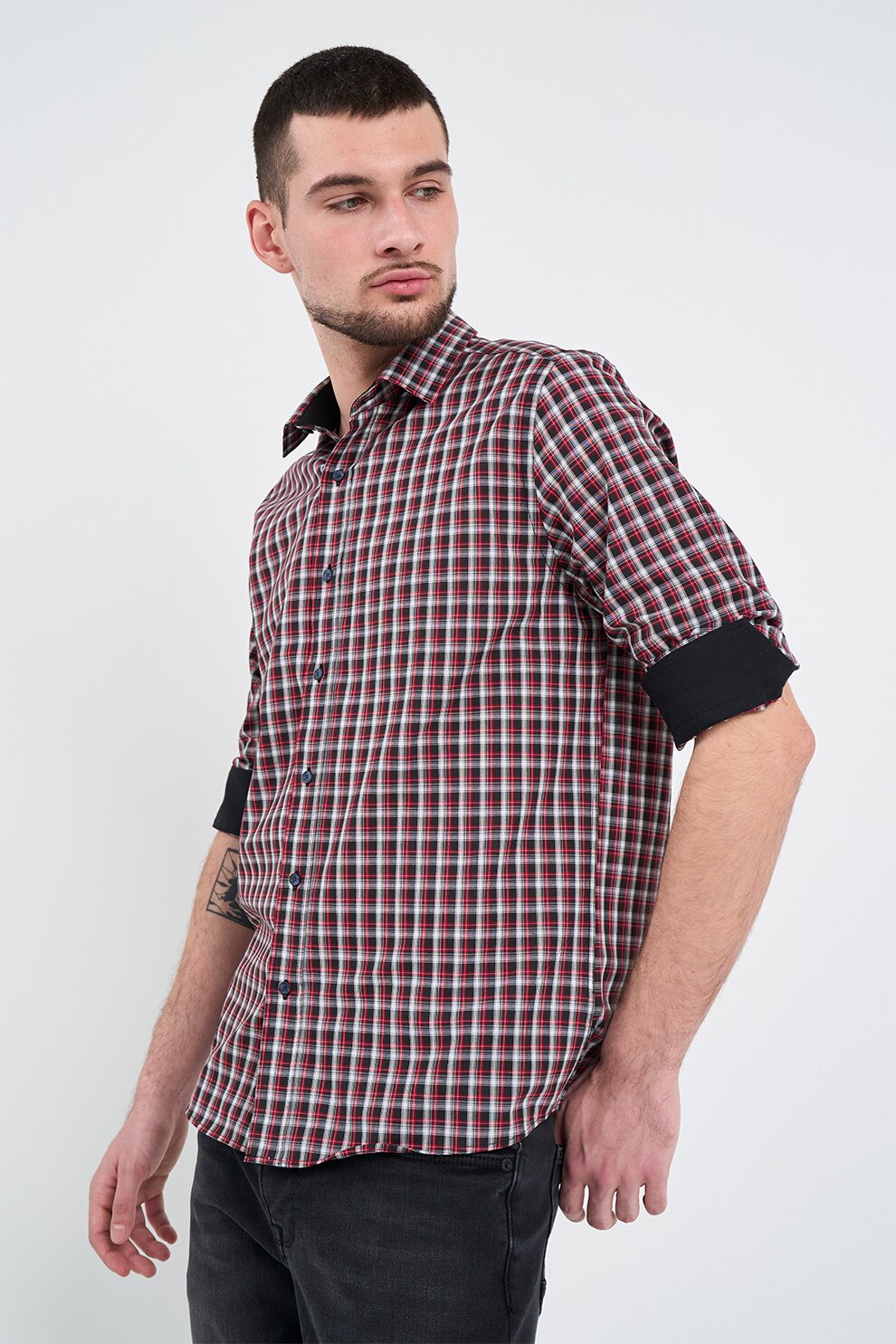 Lee Cooper, Camasa in carouri, din bumbac, Rosu, Negru, Alb murdar, XL