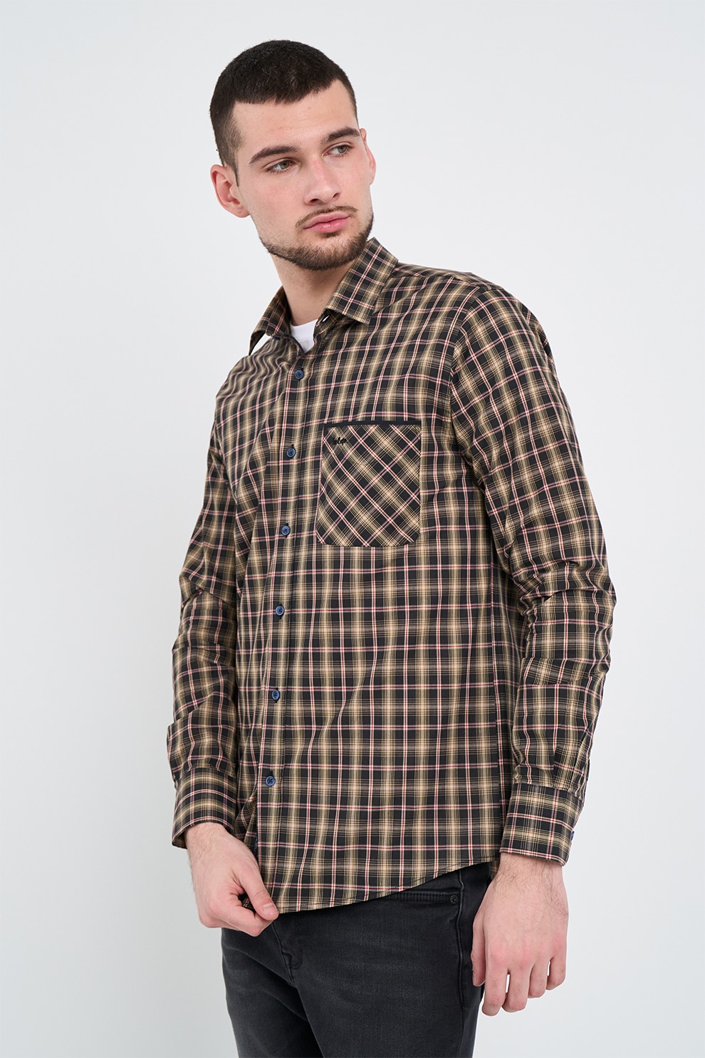Lee Cooper, Camasa in carouri, din bumbac, Negru, Galben, M