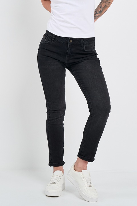 KVL by KENVELO, Blugi crop cu 5 buzunare, Negru