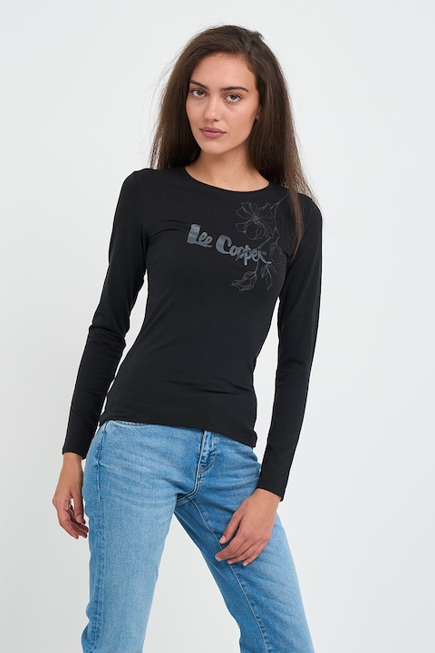 Lee Cooper, Bluza slim fit cu logo, Negru, XS