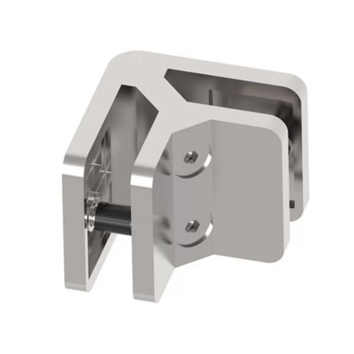 Clema din INOX dubla E2390, EmaConstruct, prindere pe colt, grosime sticla 6 - 12,76 mm, finisaj satinat