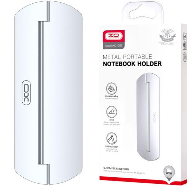 Suport MacBook/Laptop XO-C87, Universal, Ajustabil si Portabil, Metal Argintiu