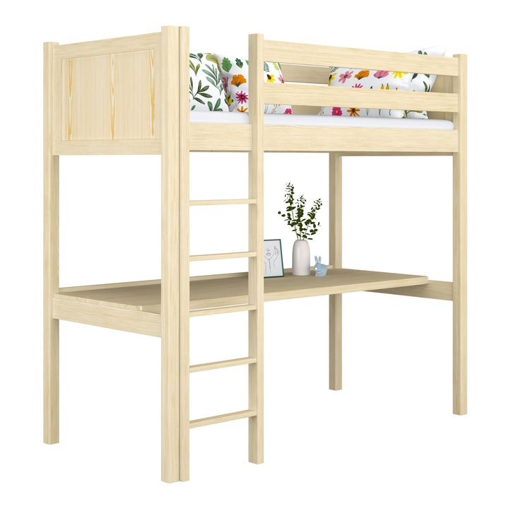 Легло с бюро N-Wood, двуетажно, дърво, 100x200