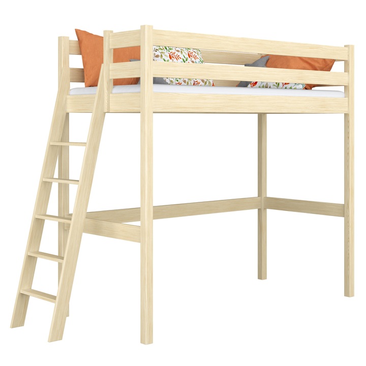 Дървено двуетажно легло N02, 100x180 см, 200 кг, естествено