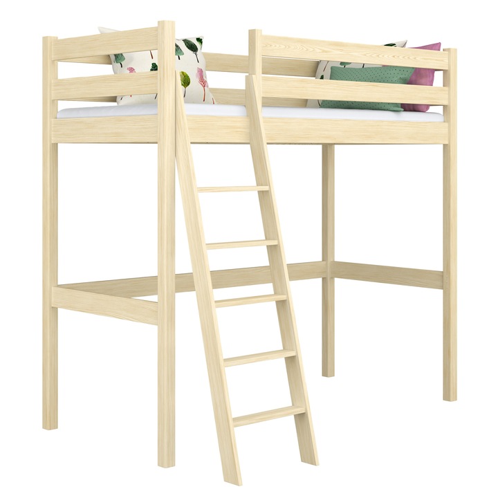 Дървено двуетажно легло N03, 80x200 см, 200 кг, естествено