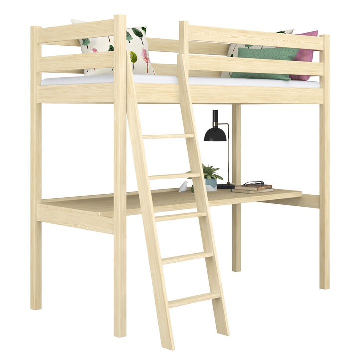 Двуетажно легло с бюро N03, 90x180 см, чамова дървесина, 200 кг