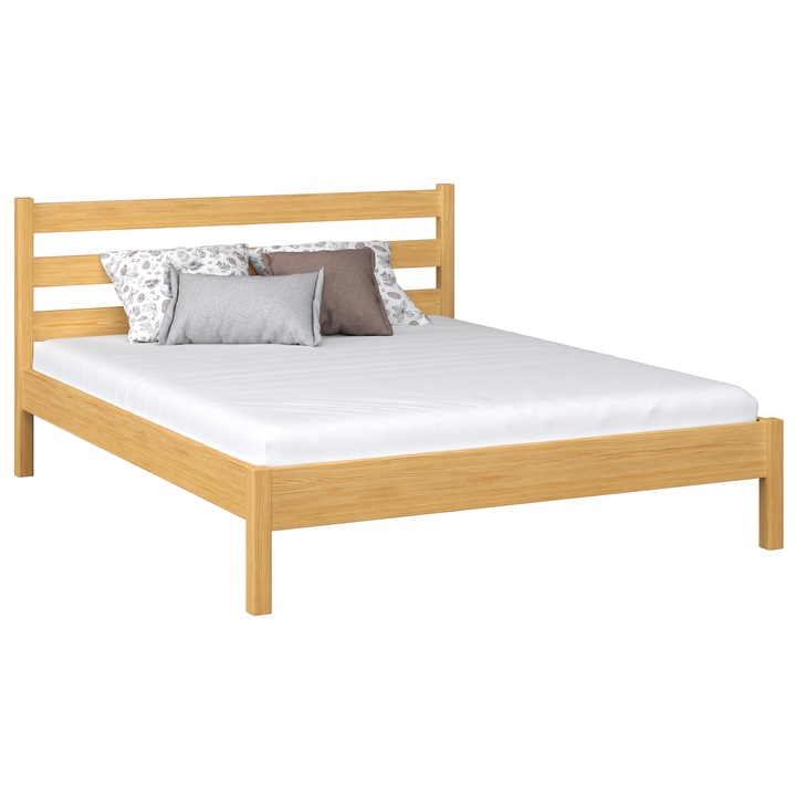 Pat dublu N-Wood, 160x200cm, lemn natural, suport inclus