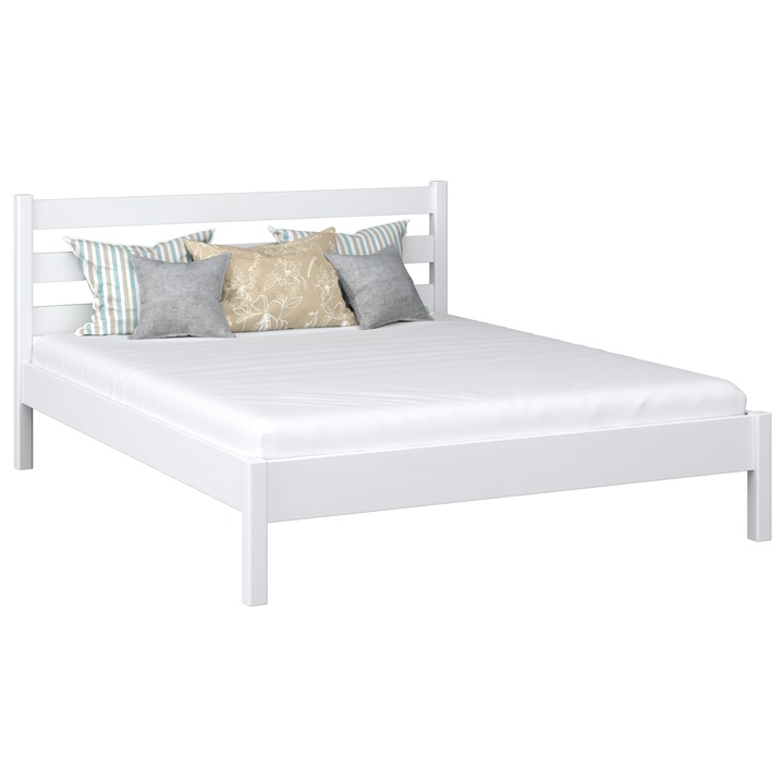 Pat dublu N-Wood, N03, 188x208cm, din lemn, alb