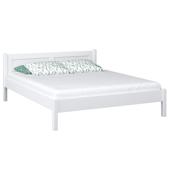 Pat dublu N-Wood, N02, 208x208cm, din lemn, alb