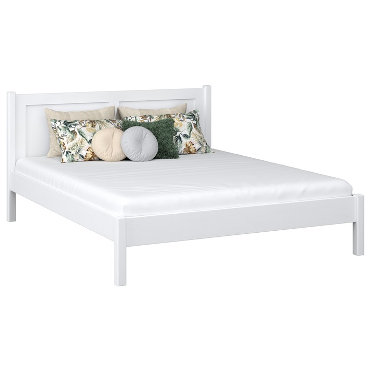 Pat dublu N-Wood, alb, 180x200 cm, cu suport pentru saltea inclus