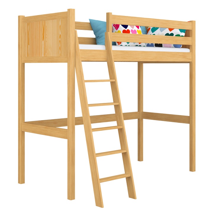 Дървено двуетажно легло N04, N-Wood, 120x180 см, 200 кг, с бюро, естествен