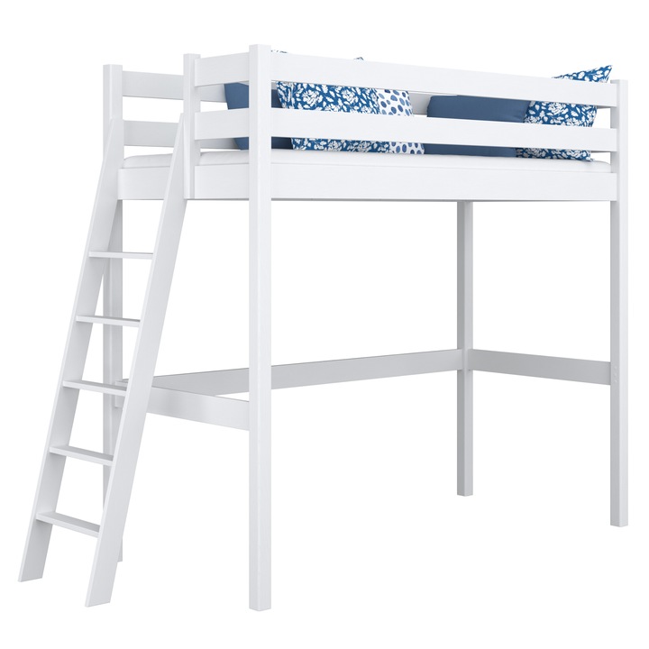 Легло N02, 90x180 см, 200 кг, дърво, двуетажно, бяло