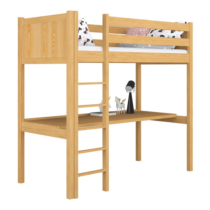 Двуетажно легло с бюро, N-дърво, 80x200