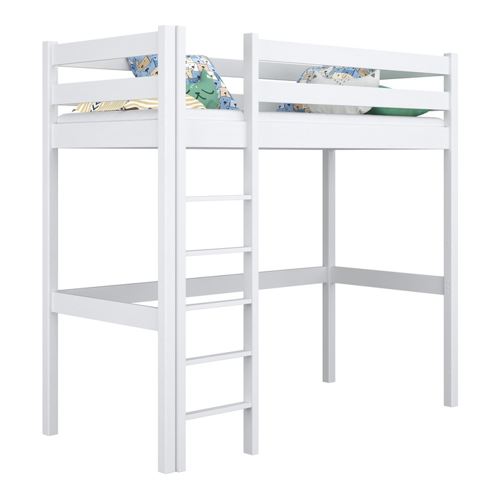 Дървено двуетажно легло N05, N-Wood, 90x200 см, 200 кг, с бюро, естествен