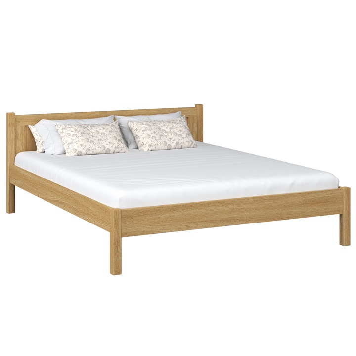 Pat dublu N-Wood, 140x200cm, lemn natural, suport inclus