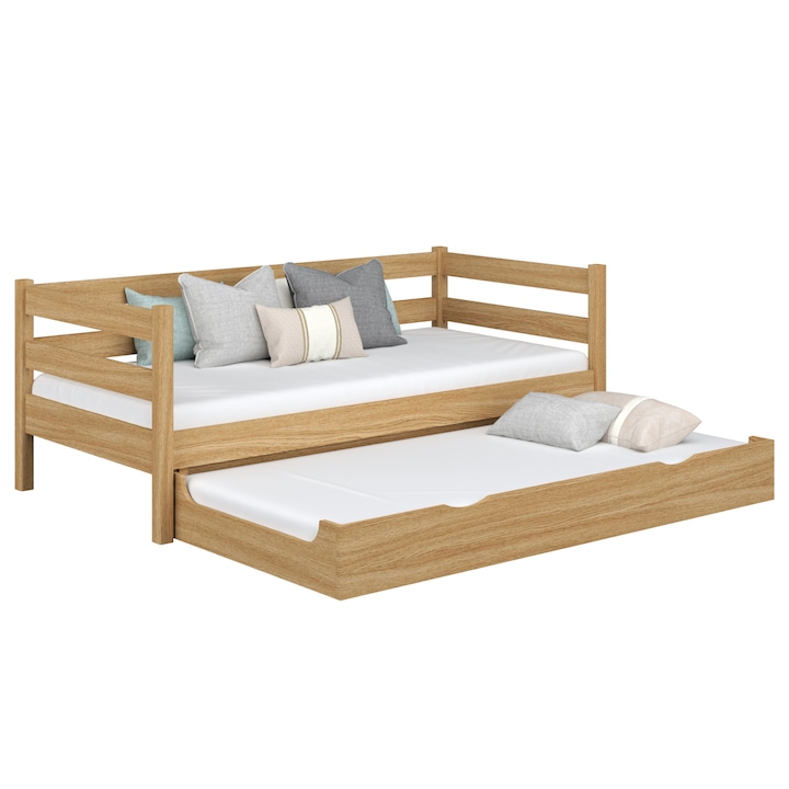 Canapea extensibila, lemn de pin, N-Wood N01, 120x180 cm, cu sertar de depozitare, capacitate 200 kg