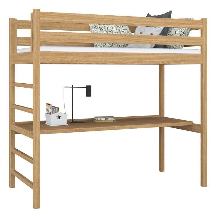 Легло с бюро N01, 120x180 см, 200 кг, естествен цвят, дърво, детско