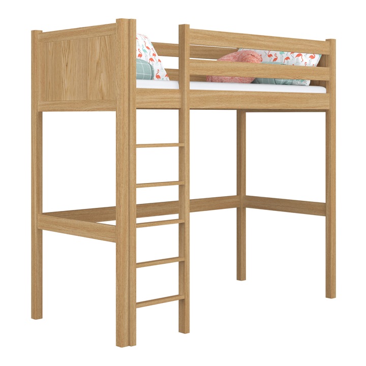 Двуетажно легло N-Дървено, 120x200 см, 200 кг, с бюро, естествен цвят