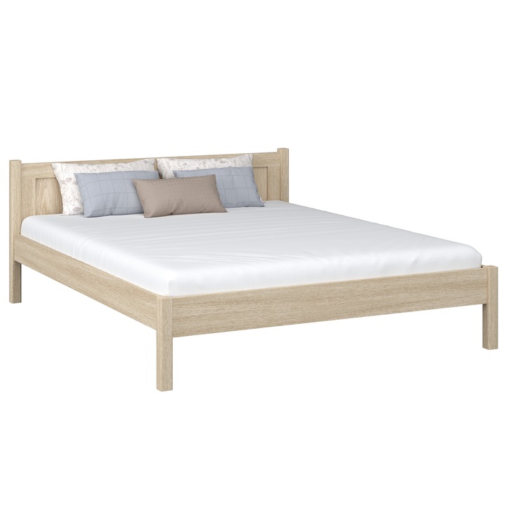 Pat dublu N-Wood, 140x200cm, lemn masiv, design modern, alb