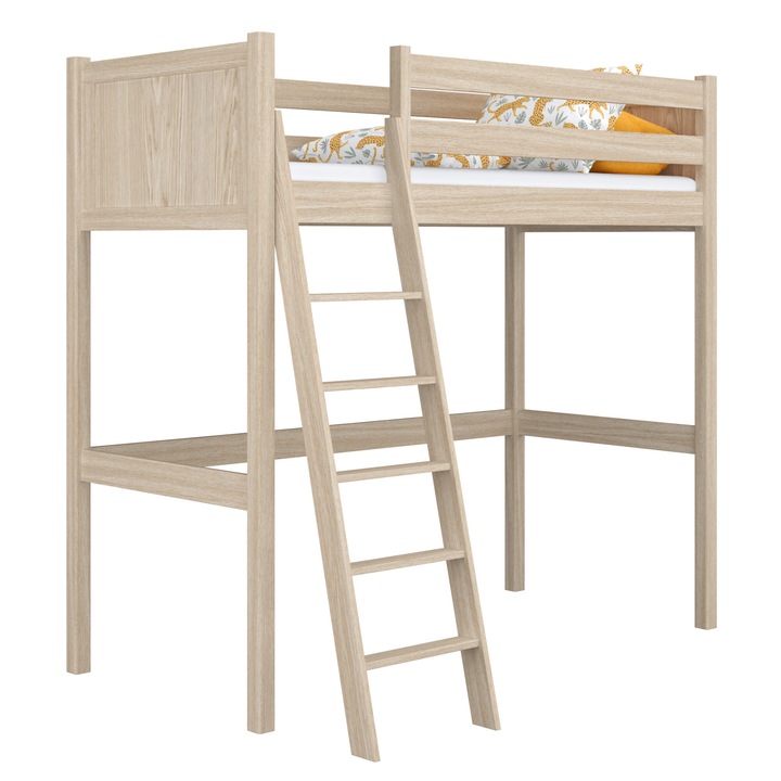 Дървено двуетажно легло N04, N-Дърво, 80x200 см, 200 кг, с бюро, естествен