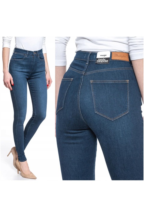 Blugi dama, Wrangler, Super High Skinny, 20956-184, Bumbac, Lungi, Petite, Denim, W24-L32 US, Albastru