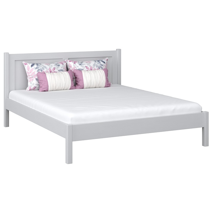 Pat din lemn N-Wood, 160x200cm, gri, cu suport pentru saltea inclus