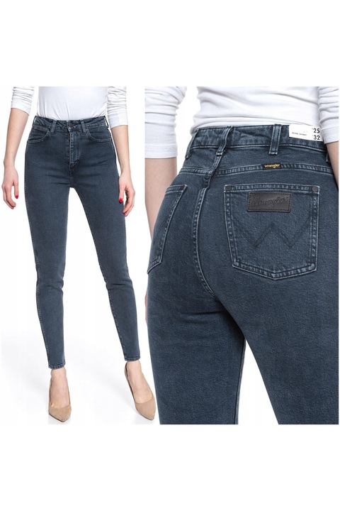 Blugi Dama, Wrangler, Skinny, Bumbac, Lungi, Albastru