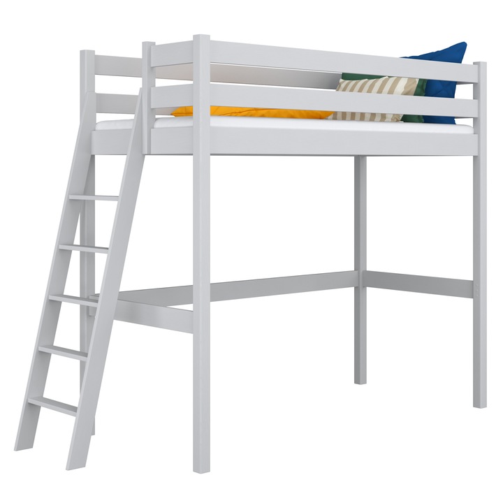 Легло N02, Дърво, 100x180 см, 200 кг, Височина 195 см, Бяло