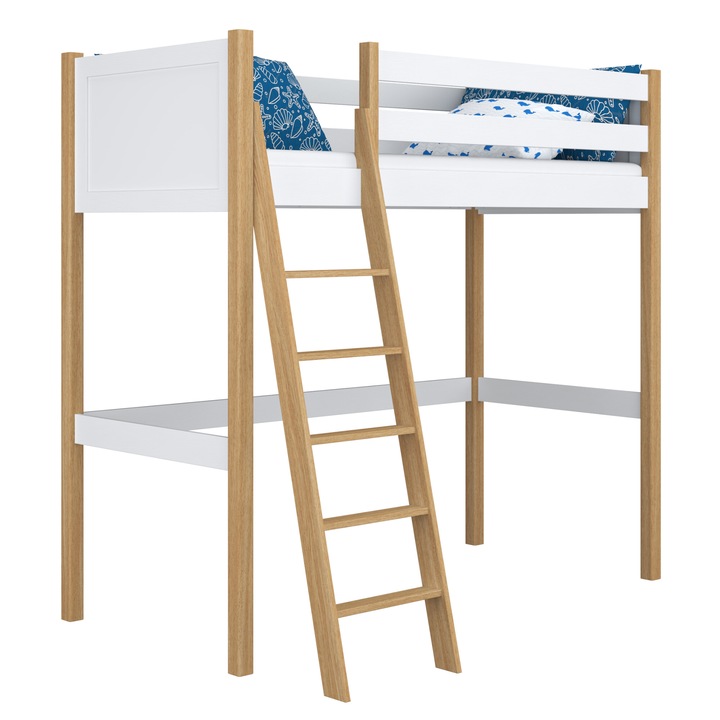 Легло N-Wood, N04, 120x180 см, 200 кг, с бюро, дърво, двуетажно, естествен