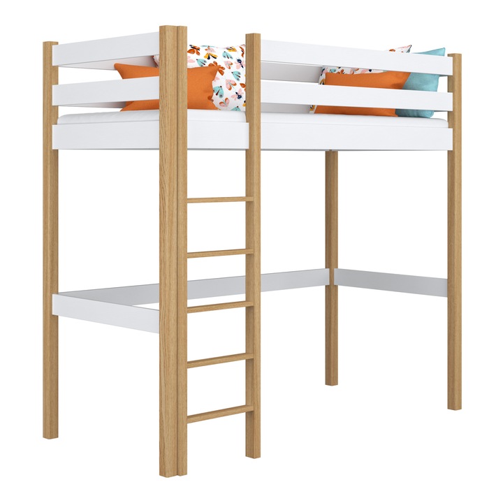 Двуетажно легло N-Wood, N05, 80x180 см, 200 кг, с бюро, естествен, дърво