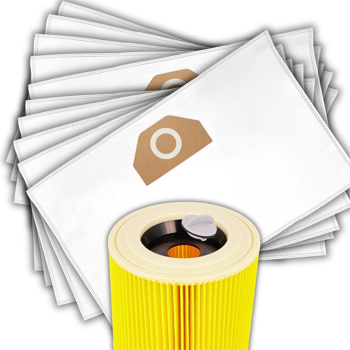 Set filtru de aer si 10 saci textili GALAXIA® pentru aspiratoare filtru pentru Karcher WD2 WD3 MV2 MV3 SE4001 performanta maxima si protectia motorului