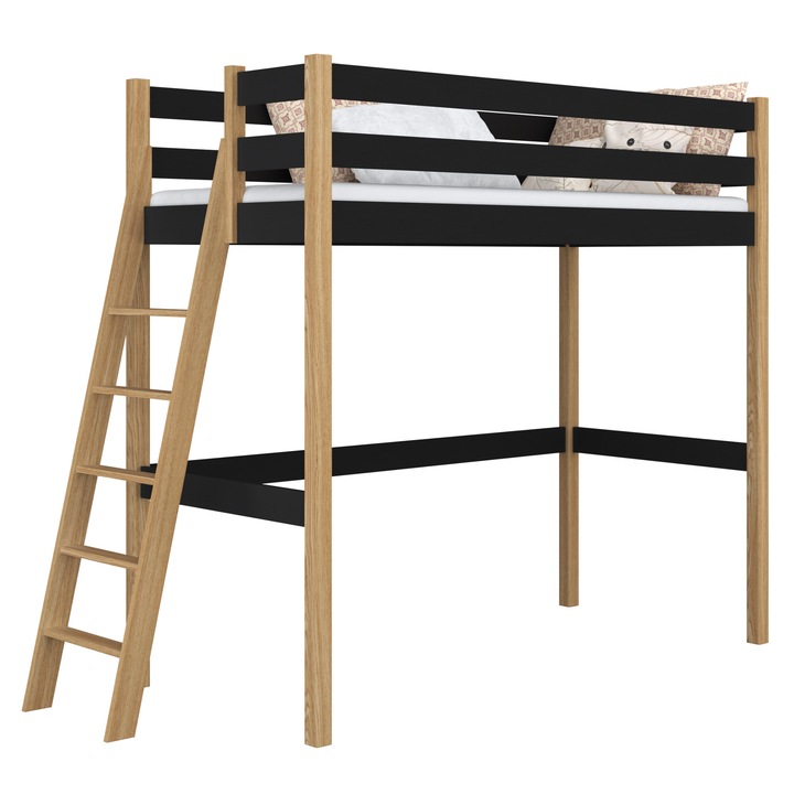 Дървено двуетажно легло N02, 100x180 см, 200 кг, естествено