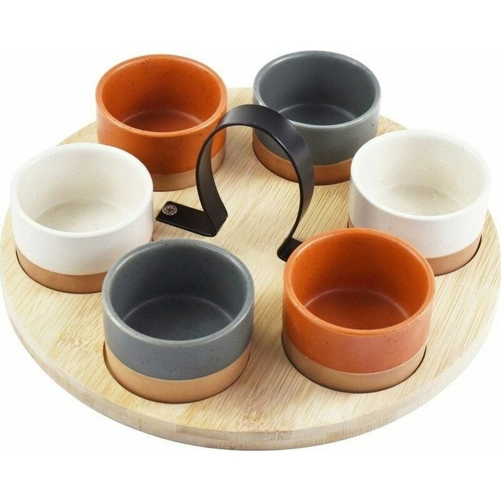Set servire 7 piese Excellent Houseware, ceramica/bambus, 24x12 cm, multicolor