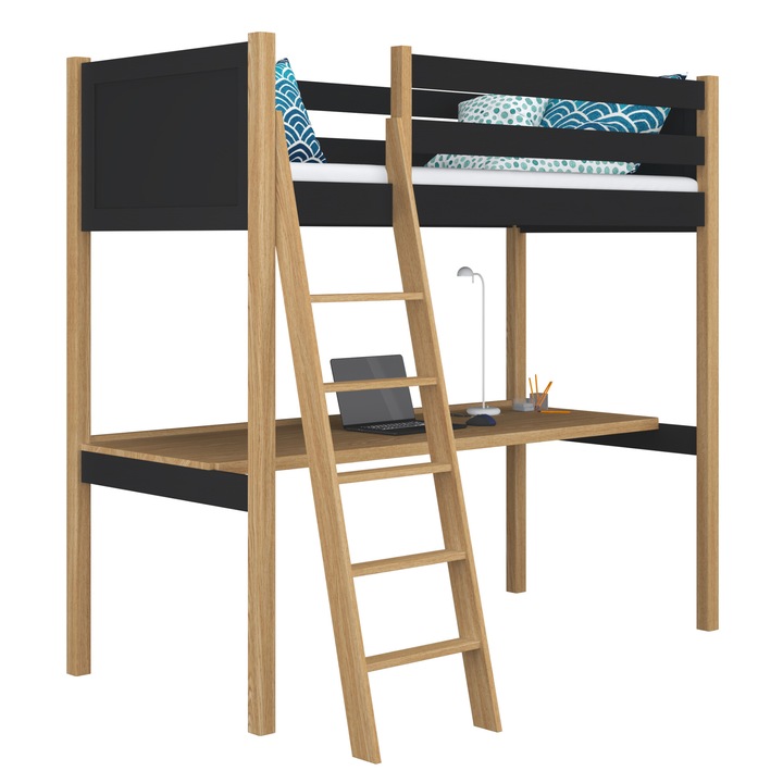 Двуетажно легло с бюро N-Wood, N04, 120x200 см, 200 кг, натурален цвят, размери 208x128x195 см, дърво