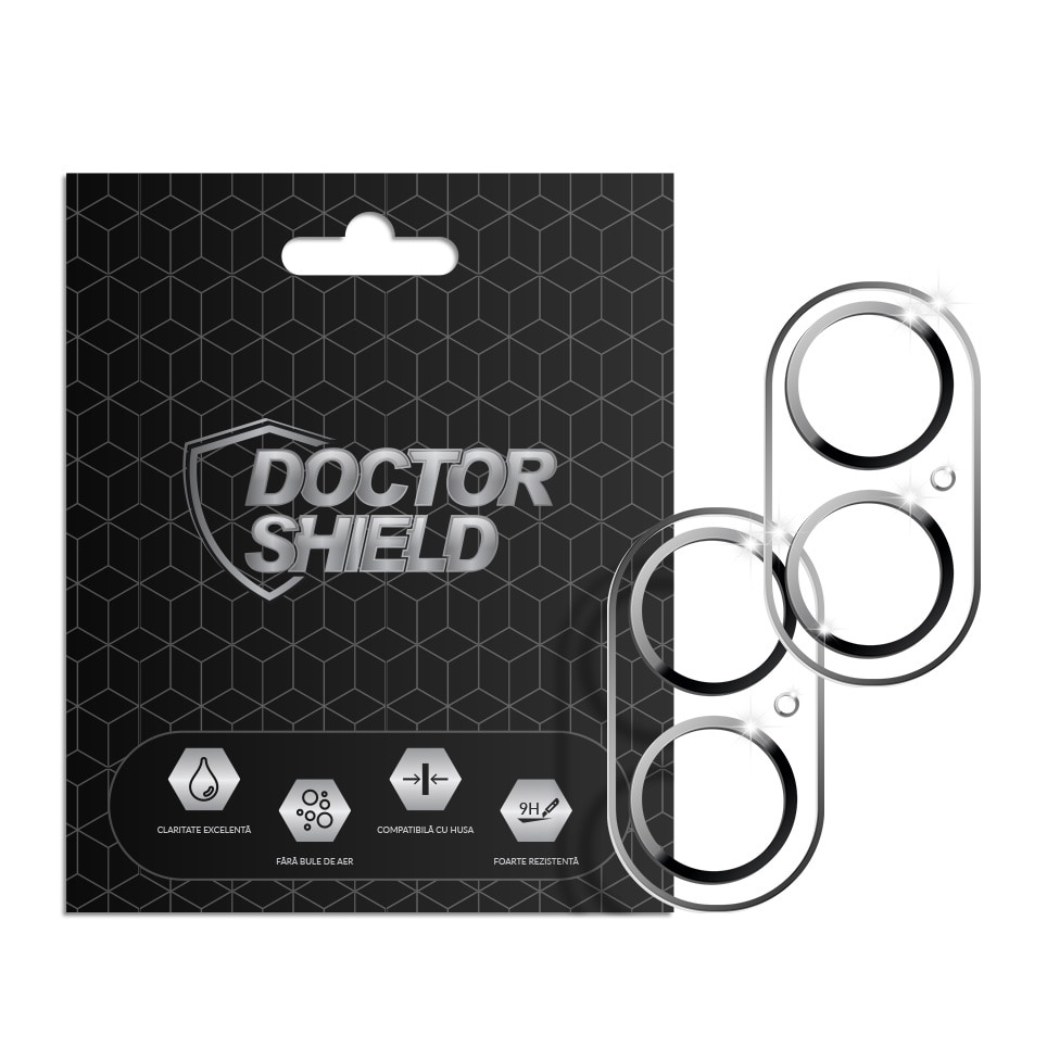 Set 2 Bucati, Folie Sticla Camera Dr.Shield, Compatibila Apple iPhone 16, Full Cover